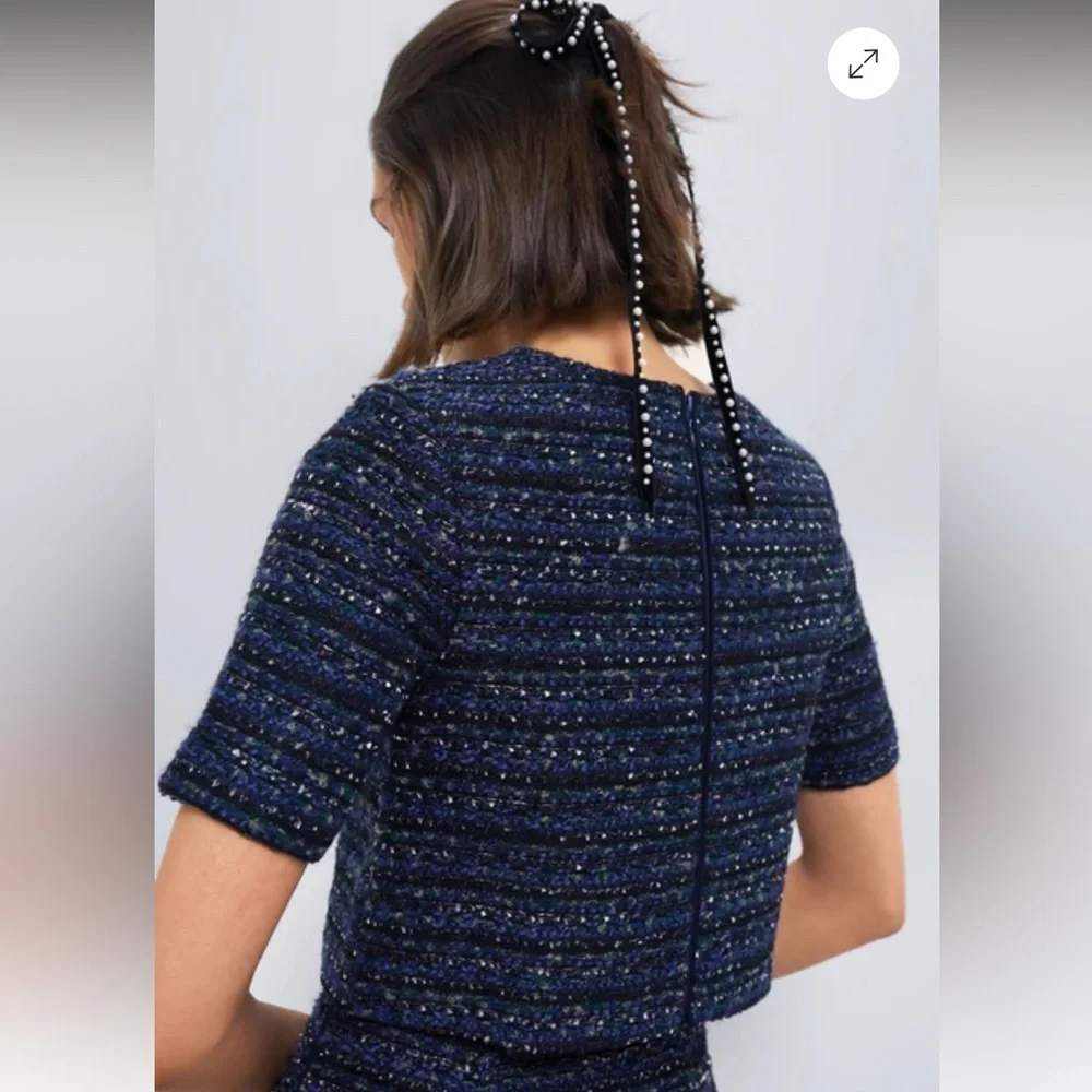 NWT HYACINTH HOUSE Navy Tweed Georgie Top Size Small - Picture 5 of 5
